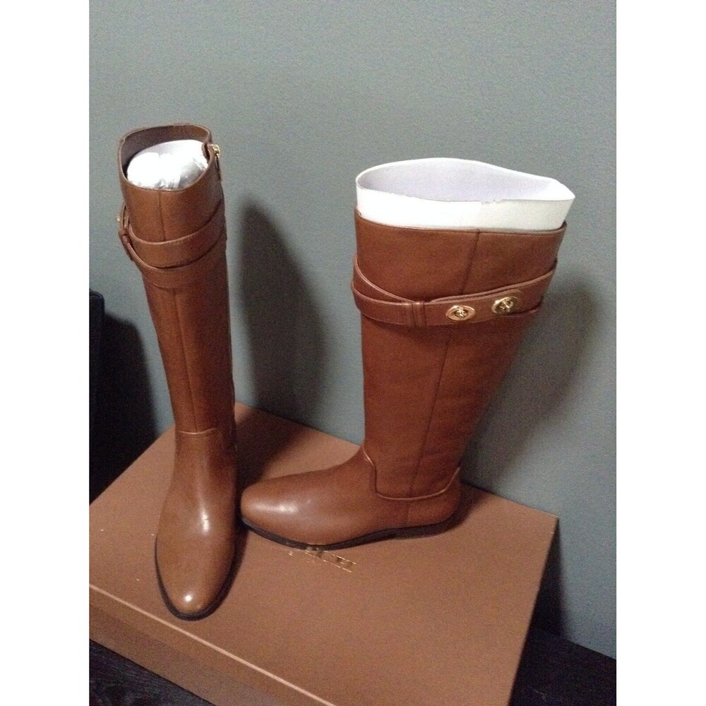 Coach Linette Leather Long Boots Shoes Riding Winter Cognac Brown 6 M $390 NIB - Picture 3 of 12